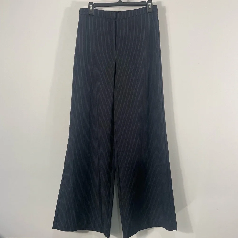 Women’s Navy white pinned striped Wide legged, Pants, Trousers Size Medium - Picture 9 of 9